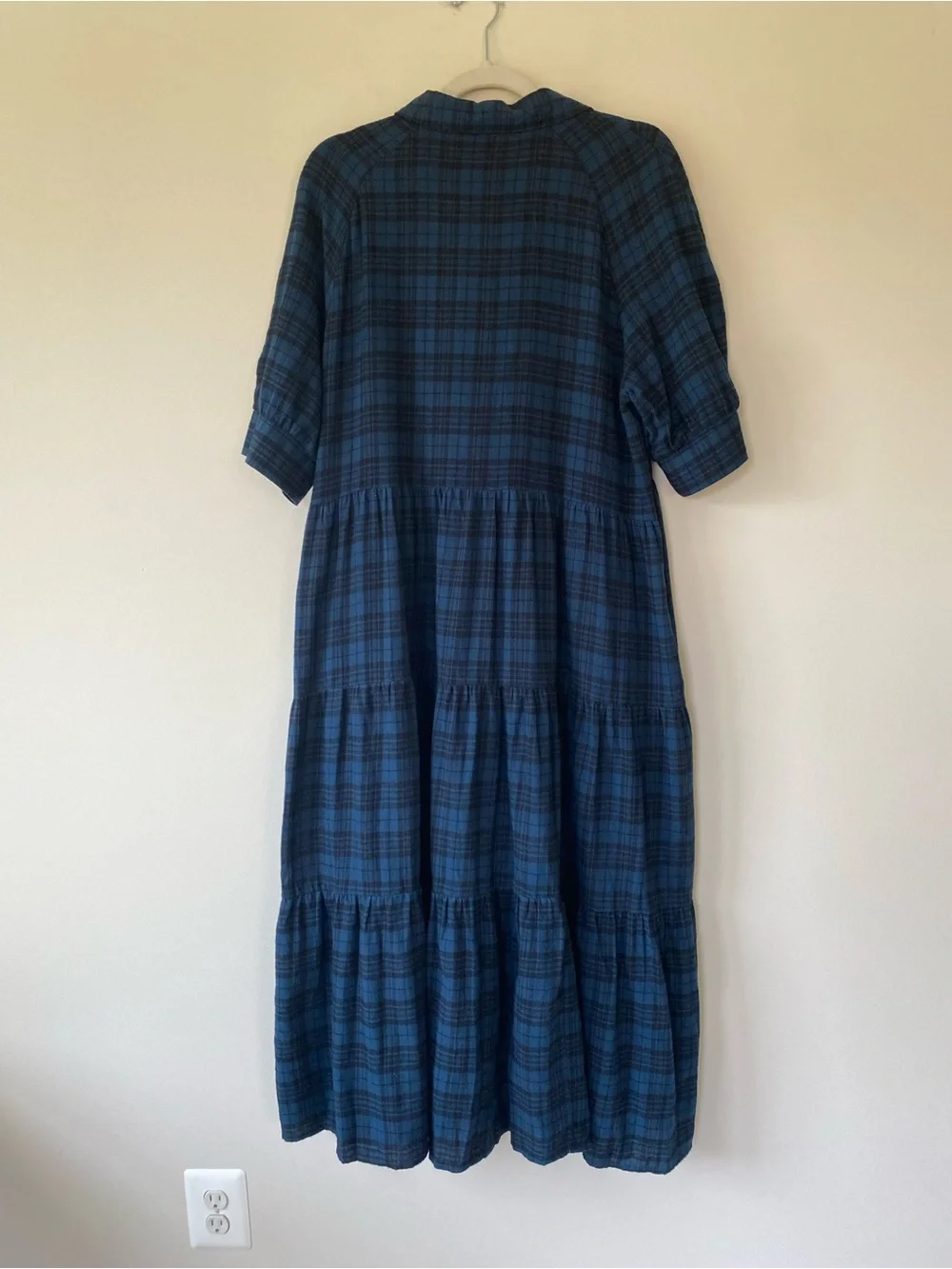 NWT Natural Life Rebecca Tiered Midi Dress - Blue Black Flannel Plaid